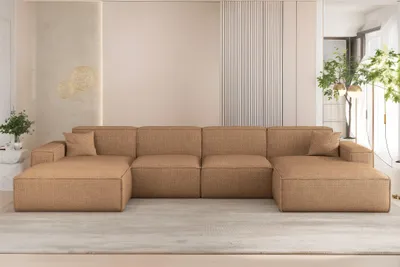 Produktbild von Wohnlandschaft Sofa U-Form CELES PREMIUM in Stoff Artico Rostbraun