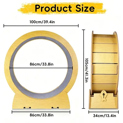 Image de Roue d'exercice pour chats - Roue d'entraînement pour chats d'intérieur - Tapis de course rotatif à 360° et silencieux - Bois - Tapis amovible - Taille L : 86 cm
