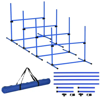 Produktbild von Agility-Set für Hunde 4-teilig 99x65x94 cm höhenverstellbar mit 2 Hürdenstangen 2 Slalomstangen & 4 Bodenstangen aus Kunststoff