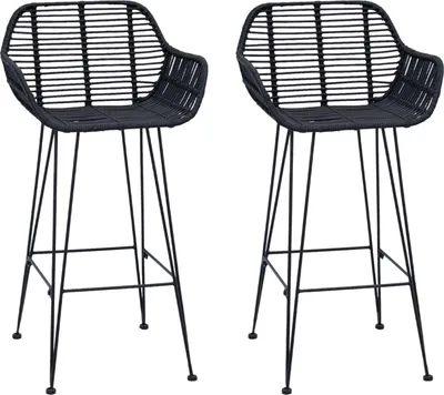 Image de vidaXL Chaise de bar 2 pcs Noir 55 x 52 x 92 cm Rotin et fer