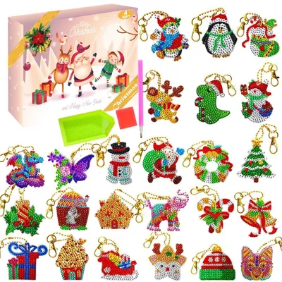 Image de Calendrier de l'Avent 2026 pour enfants, 24 kits de peinture diamant à faire soi-même, pour créer des porte-clés, idéal pour le compte à rebours de Noël