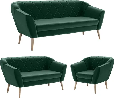 Produktbild von MEBLINI Mini Sofa Set 3-2-1 für Wohnzimmer - Mini Lounge für sechs Personen - Küchensofa - Sofa Klein - Sitzgarnitur - Polstergarnitur - Sofagarnituren - GISELA - 3+2+1 - Grün Samt