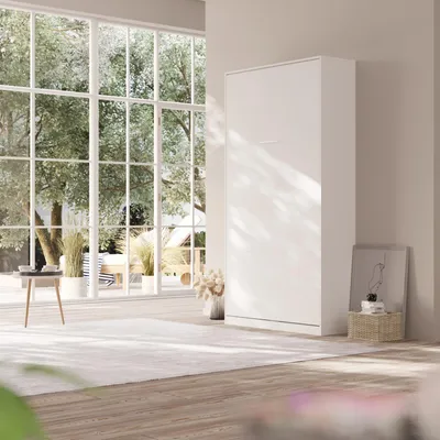 Obrázek produktu pro Skříňová postel SMARTBett Classic 100x200 - Sklápěcí postel na zeď 100 Vertikální bílá