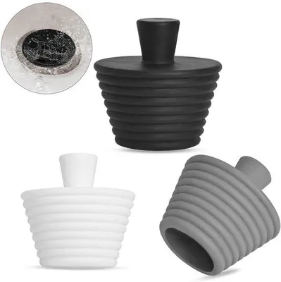 Produktbild von Silikon-Abflußsperren 3er-Pack, Universal-Entwässerungsstutzen für Wannenbad, Duschbereich, Abflußrohr, 4,5 x 2,9 cm (Schwarz, Weiß, Grau)