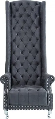 Produktbild von Casa Padrino Chesterfield High Back Sessel Grau - Thron König Hochlehn Sessel - Modern Barock Hochlehner
