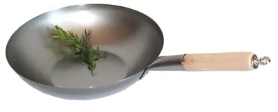 Produktbild von Wok Pfanne 33 cm Ø flacher Boden zum Aufhängen mit Holzgriff und Öse, AAF Nommel®