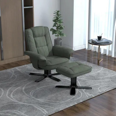Produktbild von Relaxsessel CHARLY mit Hocker drehbar neigungsverstellbar grün [Max. Belastbarkeit 100 kg] für Wohnzimmer, TV-Sessel Fernsehsessel mit Liegefunktion Polstersessel und Hocker