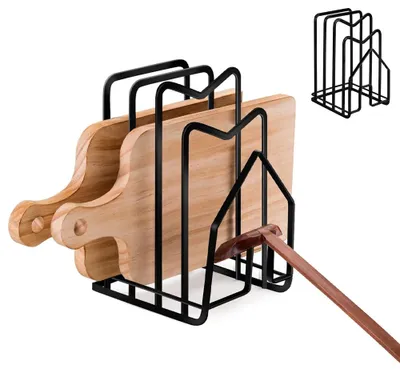 Productafbeelding van Dekselhouder – Panielhouder – 21,5 x 14,5 x 12 cm – Dekselstandaard – Snijplankhouder – Bordstandaard – Keukenorganizer – Metaal – Zwart