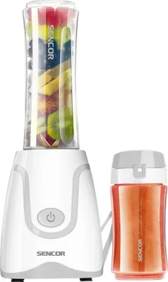 Produktbild von SENCOR SBL 2210WH Smoothie mixér, vyjímatelná láhev o objemu 0,6 l a jedna o objemu 0,3 l, vyrobeny z materiálu TRITAN, který neobsahuje BPA, pulsní spínač, příkon 500 W