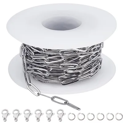 Paperclip-Kette 5 m Edelstahl 304 mit Karabiner & Ringen