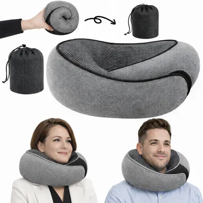 Produktbild von GOODBLESS 360° Nackenkissen aus Memory-Schaum, ergonomisches Reisekissen für Flugzeug, Auto und Zug, verstellbar, mit Aufbewahrungstasche