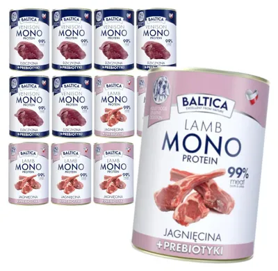 Produktbild von Baltica Monoprotein 12x400g Hypoallergenes getreidefreies Nassfutter für Hunde mit Präbiotika Lamm und Wild