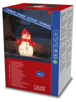 LED-Schneemann aus Acryl, 40 warmweiße LEDs, IP44, 3,6W