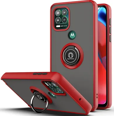 Produktbild von Moto G Stylus 5G Hülle, Ring Halter Ständer Matte Transluzent TPU Rahmen Stoßfest Schutzhülle für Motorola Moto G Stylus 5G Rot