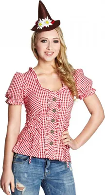 Oktoberfest Bluse Trachtenbluse  für Damen Gr. 36-48 rot weiß kariert Wiesn Wasen Fasching Karneval Mottoparty