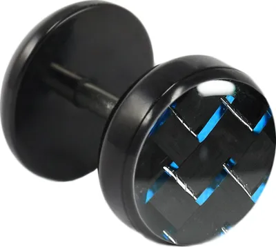 Produktbild von Fake Plug Ohrstecker schwarz Carbonfaser in verschiedenen Farben und Größen Größe - 10 mm Farbe - Schwarz-Blau