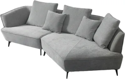 A gray sectional sofa with multiple cushions, shown from a slightly elevated angle against a white background.