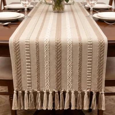 Imagen del producto de Camino de mesa Boho de algodón Jacquard 32x150 cm Beige