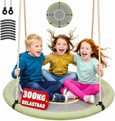 Produktbild von Nestschaukel 120cm Durchmesser Outdoor Indoor Kinderschaukel 300KG Belastbar, Tellerschaukel Höheverstellbar, Wetterfest & Pflegeleicht, Schaukel für Kinder und Erwachsene