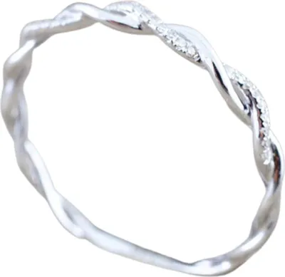 Produktbild von Damen-Ring, verdrehte Form, Strasssteine, Schmuck, exquisiter heller Glanz-Ring für Hochzeit-Silber,US 8