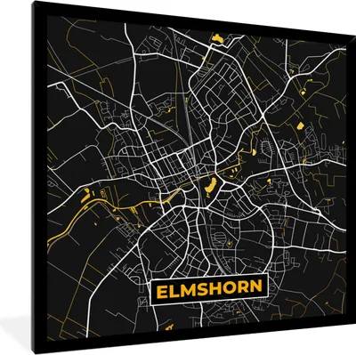 Produktbild von MuchoWow® Gerahmtes Poster Elmshorn - Stadtplan - Gold - Karte - Deutschland 40x40 cm - Poster mit Schwarzem Bilderrahmen Wandposter Rahmen Foto Bilder - Mit Rahmen - Wanddekoration Schlafzimmer