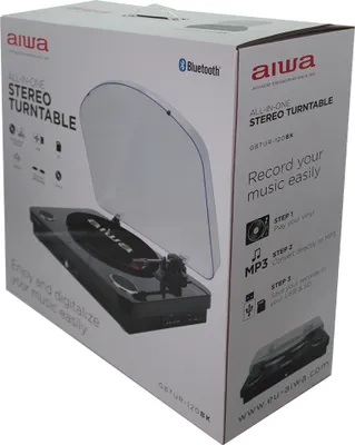 Produktbild von Aiwa GBTUR-120BK Kompaktanlage, 1 Lautsprecher, 5 Watt RMS, Plattenspieler, MP3, USB, Bluetooth