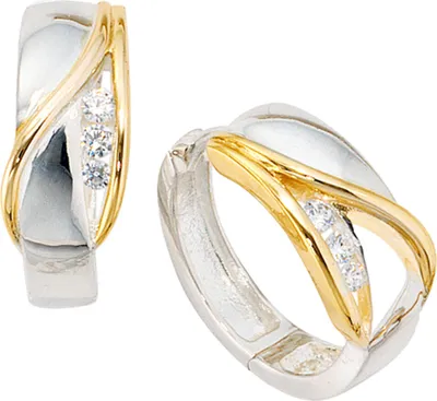 Produktbild von JOBO Creolen 925 Sterling Silber teilvergoldet 6 Zirkonia Ohrringe