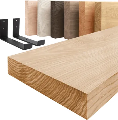 Produktbild von LAMO Manufaktur Wandregal Holz Gerade  |  Regal Farbe: Natur | mit schwarzem Industrial Regalträger | 80 cm