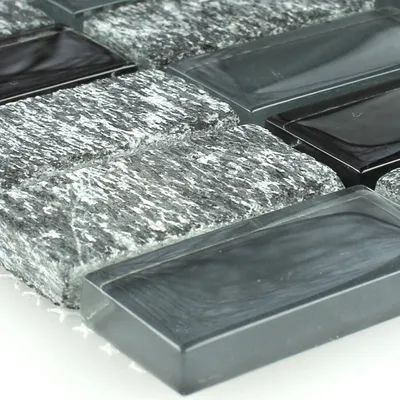 Produktbild von Glas Naturstein Mosaikfliesen Topolina Grau Schwarz