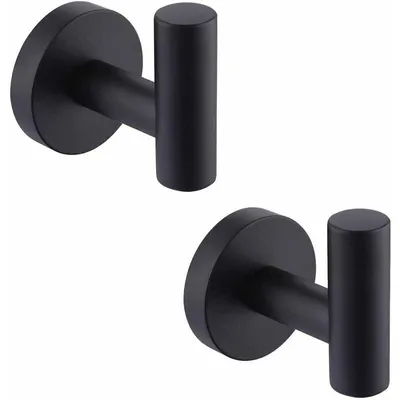 Image de Crochets muraux pour salle de bain, crochets pour serviettes, en acier inoxydable SUS304, finition noire mate, lot de 2 – Accessoires de salle de bain