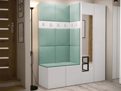 Obrázek produktu pro Stěna do předsíně s čalouněnými panely 42x42 SELAND 10 - bílá / tyrkysová