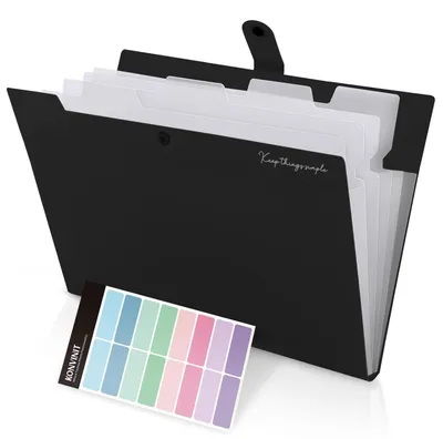Produktbild von Erweiterbare Fächermappe A4 mit 5 Taschen, Schwarz, PP-Material, mit Druckverschluss
