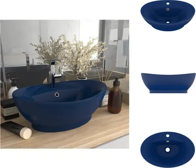 Produktbild von vidaXL Luxus-Waschbecken Überlauf Matt Dunkelblau 58,5x39cm Keramik -  Badezimmer-Waschbecken