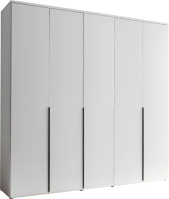 Produktbild von Drehtürenschrank >Kevo< 3 Böden, 3 Stangen, 5 Türen, Weiß Nachbildung - 225x225x52cm (BxHxT)