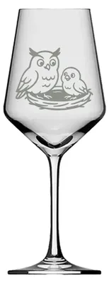 Produktbild von Weinglas mit gravierter Eule und Babyküken spülmaschinenfest für gesellige Anlässe 350 ml