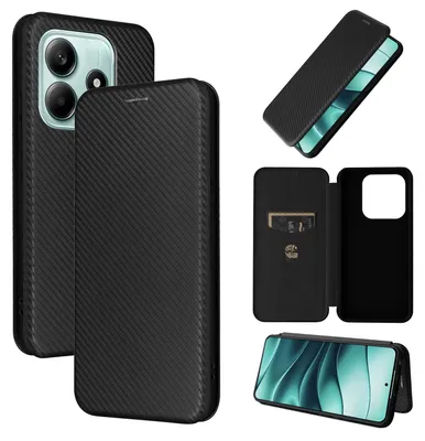 Obrázek produktu pro Pro Xiaomi Redmi Note 14 4G Karbonové vlákno Hybridní flipové pouzdro Černá