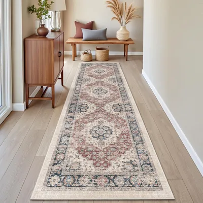 Obrázek produktu pro Protiskuzová podlahová rohož s vintage květinovým vzorem, rozměry 60 x 240 cm, vhodná do chodby