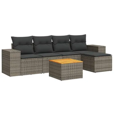 Produktbild von vidaXL 6-tlg. Garten-Sofagarnitur mit Kissen Grau Poly Rattan