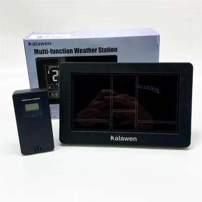 Image de Kalawen Station météo température intérieure et extérieure radio avec prévisions météo, station météo radio avec capteur extérieur, station météo radio DCF Weather Stations fonctionnement sur piles et sur secteur, PT3378, Noir