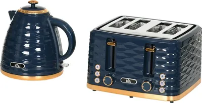 Produktbild von Toaster- und Wasserkocher-Set, 7 Bräunungsstufen, Blau