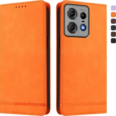 Produktbild von Hülle für Motorola Edge 50 Pro, Retro Kunstleder Ständer Klapphülle mit Kartenfächer und Magnetische Orange