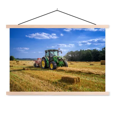 Produktbild von MuchoWow® Textilposter Traktor - Bauernhof - Heu - Feld - Sonne - Landleben 60x40 cm mit holzfarbenen Rahmen - Bilder