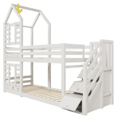Imagen del producto de Cuna - Cama con base - 90 x 200 cm - Madera - Cajones de almacenamiento - Barreras de seguridad - Somier - Blanco