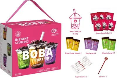 Produktbild von O's Bubble Instant Boba Tee Party Set 360g | Bubble Tea Kit | Taro, Matcha, brauner Zucker
