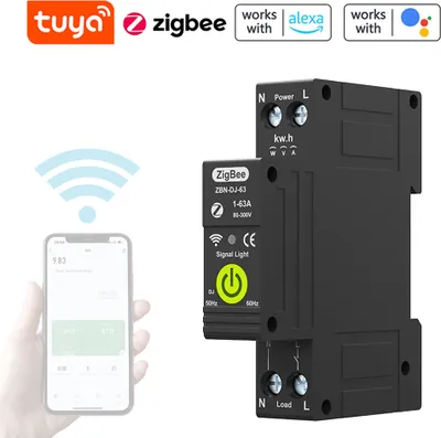 Produktbild von Tuya Zigbee 1P Inteligentny wyłącznik czasowy ON OFF Dwukierunkowy fotowoltaiczny licznik energii Automatyczny ochronnik przed ponownym zamknięciem z funkcją pomiaru i przedpłaty Kompatybilny z Alexą i Asystentem do sterowania głosowego