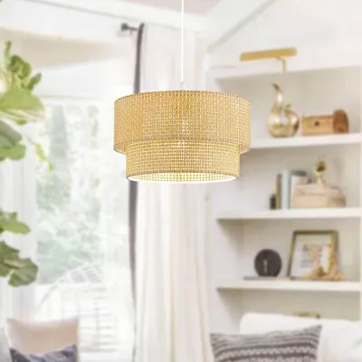 Immagine prodotto di Opviq, lampadario di alta qualità, beige e bianco, regolabile in altezza da 35 a 70 cm | Corpo in plastica, Ø 30 cm, attacco E27, max 40 W | Design scandinavo per interni moderni.