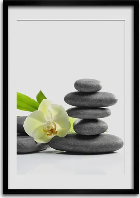Produktbild von Bild - Bilderrahmen - 50 cm x 70 cm - MDF - Rahmen - Wandkunst Orchidee und Steine