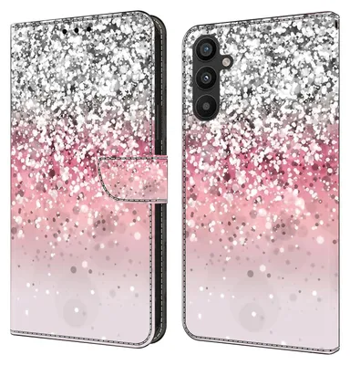 Produktbild von CLM-Tech Handyhülle kompatibel mit Samsung Galaxy A15 5G Hülle - Tasche aus Kunstleder - Klapphülle mit Ständer und Kartenfächern - Schutzhülle Wallet Case Cover in silber und rosa