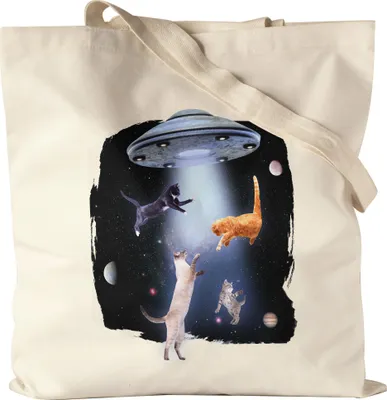 Produktbild von Katzen erobern das All Jutebeutel Katzenbesitzerin Katzenliebhaber Ufo Witzig