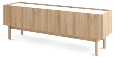 Produktbild von Lowboard Anawa Riviera-Eiche mit Marmor-Bianco-Optik, 3 Fächer mit Klapptüren, 144x48x37 cm (BxHxT)